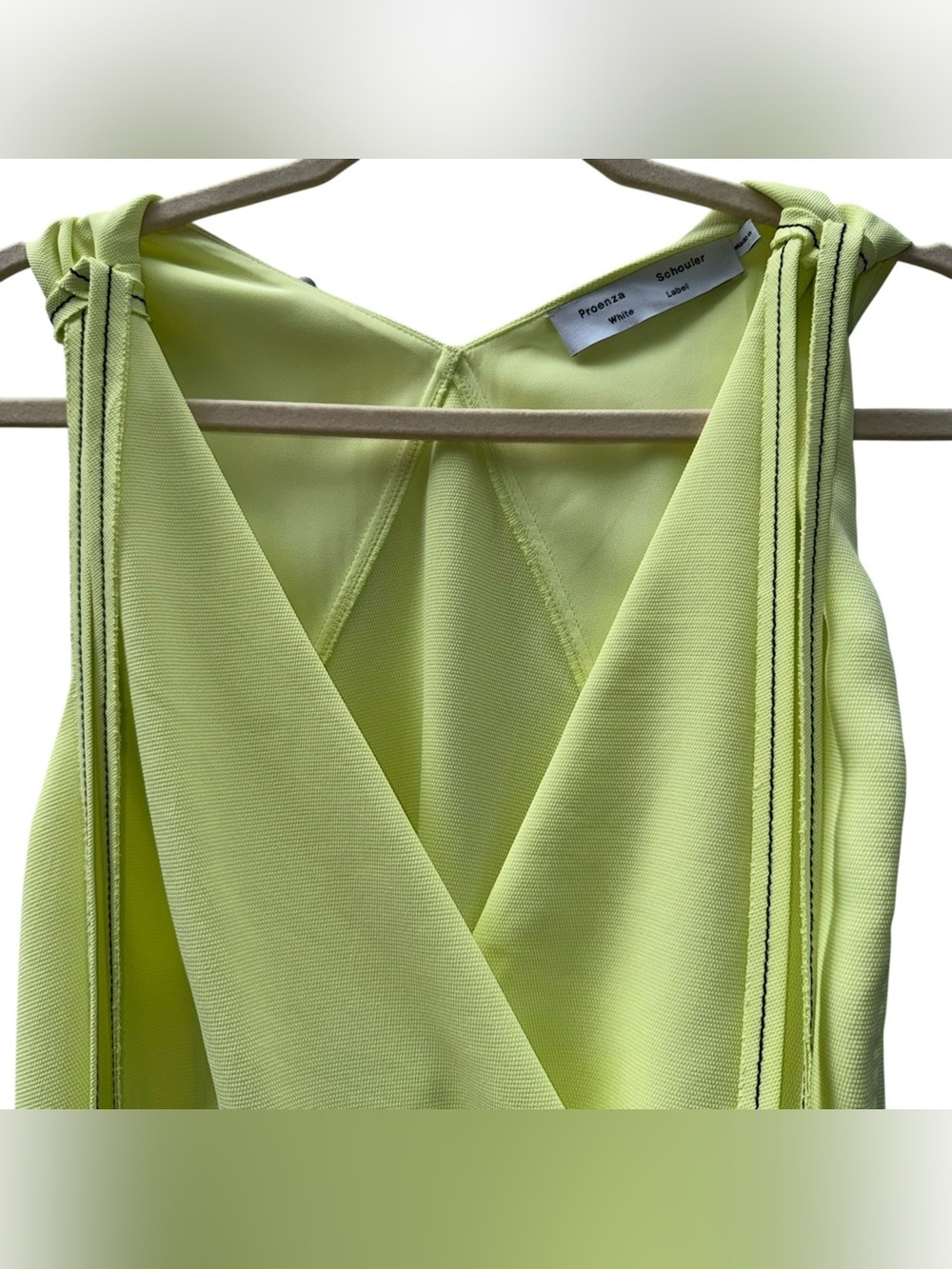 PROENZA SCHOULER White Label Plunging Shoulder Tie V-Neck Midi Dress Celery Sz 8 - Picture 5 of 16